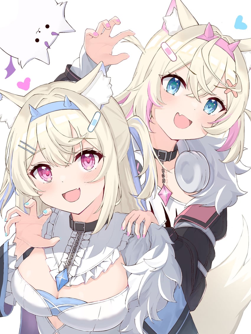 fuwawa abyssgard, mococo abyssgard, and perroccino (hololive and 1 more) drawn by sukesan_(user_pyhe5555)