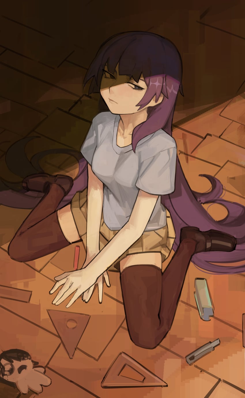 senjougahara hitagi and araragi koyomi (monogatari and 1 more) drawn by vergil_mon