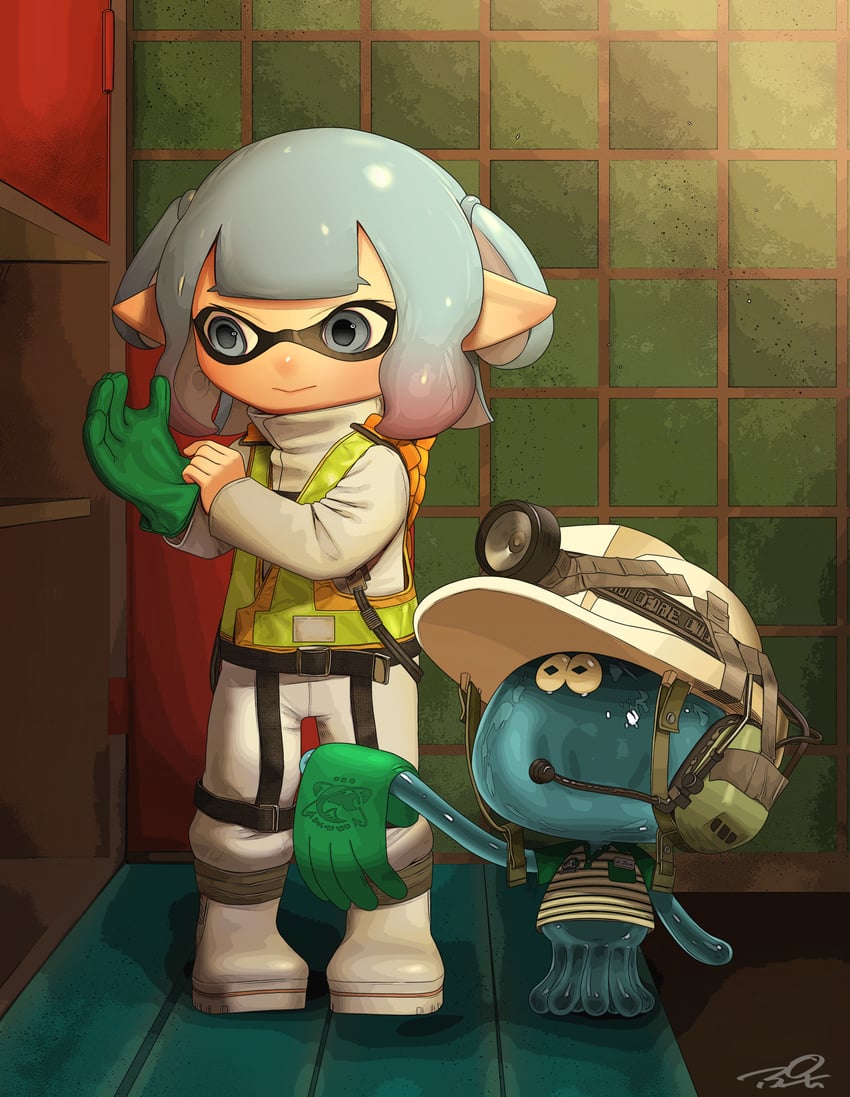 inkling player character, inkling girl, and jellyfish (splatoon and 1 more) drawn by puchiman