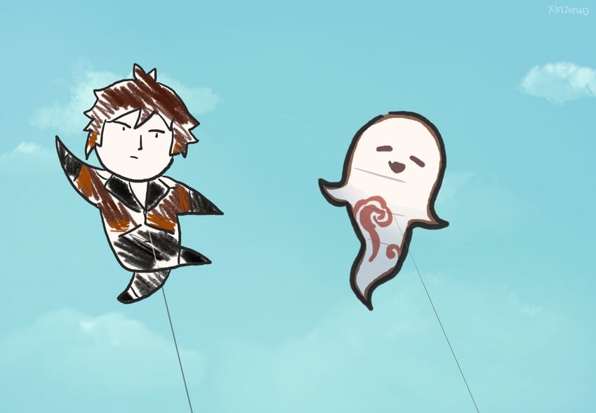 zhongli and boo tao (genshin impact) drawn by xinzoruo