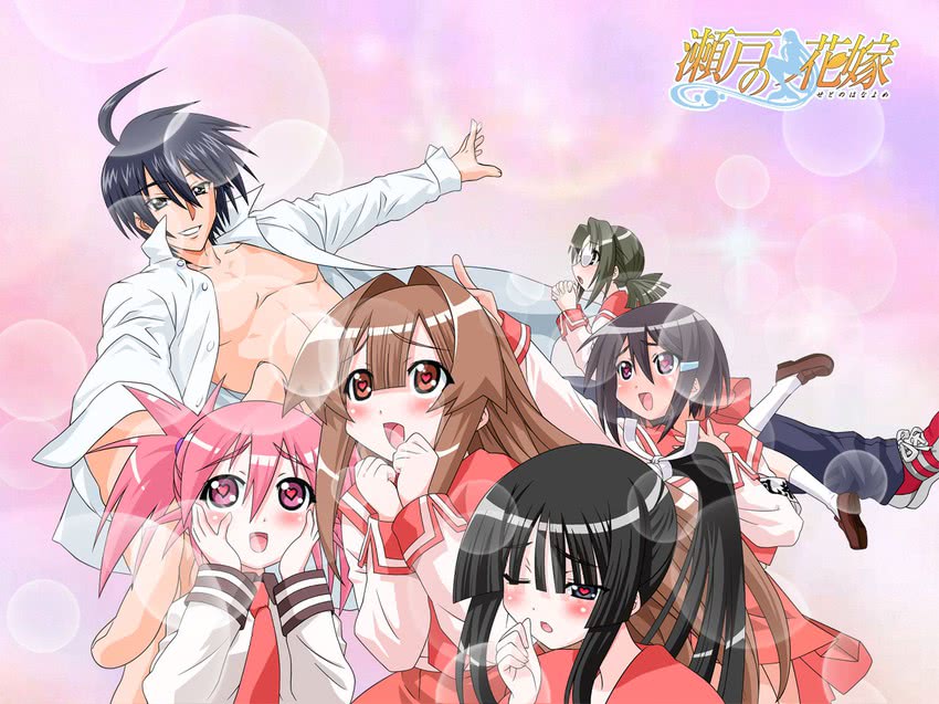 seto sun, edomae lunar, zenigata mawari, shiranui akeno, michishio nagasumi, and 1 more (seto no hanayome) drawn by morita_kazuaki