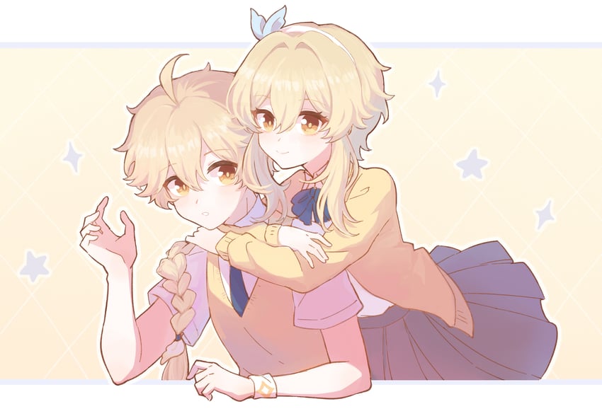lumine and aether (genshin impact) drawn by kiri_(sunny-ziyun)