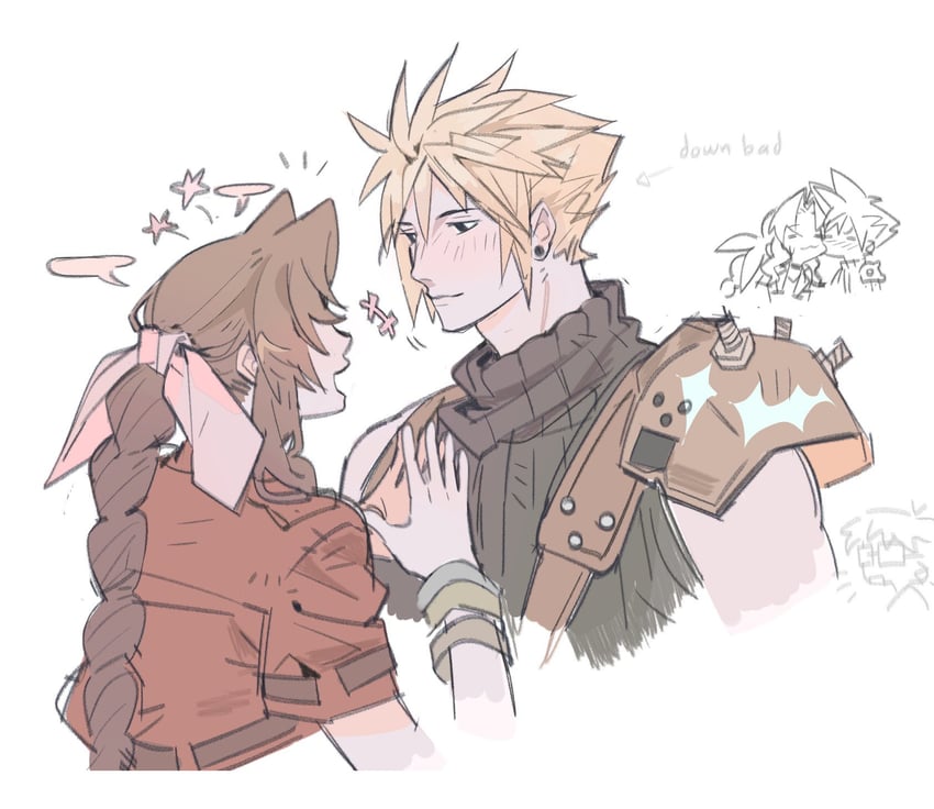 cloud strife and aerith gainsborough (final fantasy and 2 more) drawn by mmmckayyy