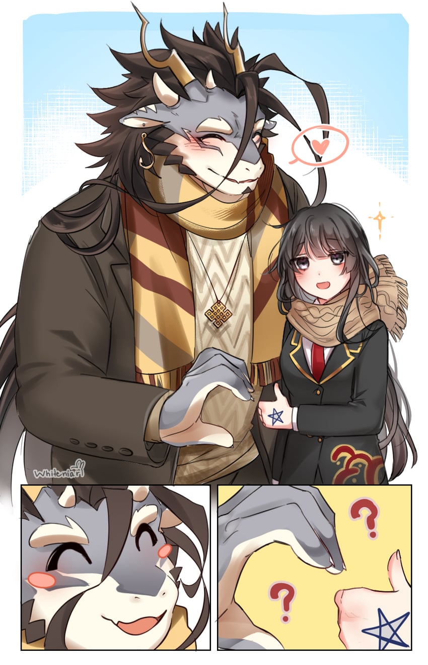 protagonist 2 and fuxi (tokyo afterschool summoners) drawn by whiteniar