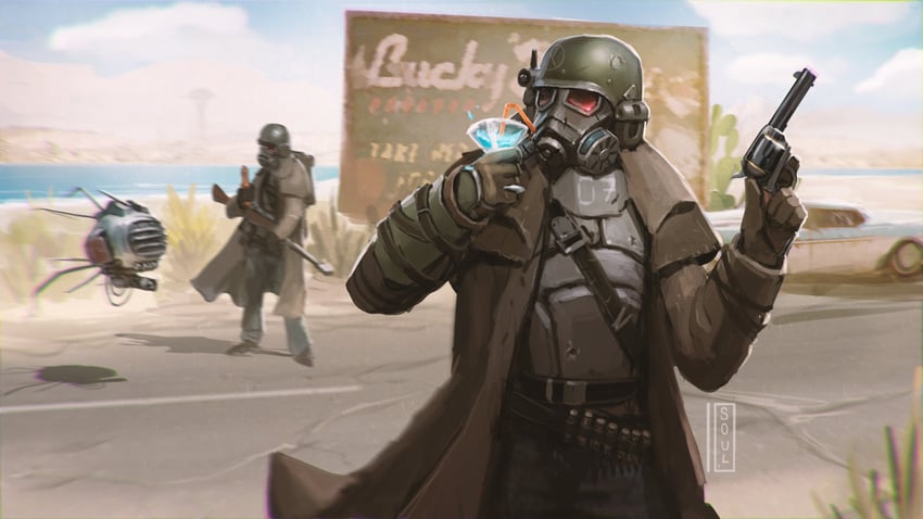ncr veteran ranger and eyebot (fallout and 1 more) drawn by soul_ant19