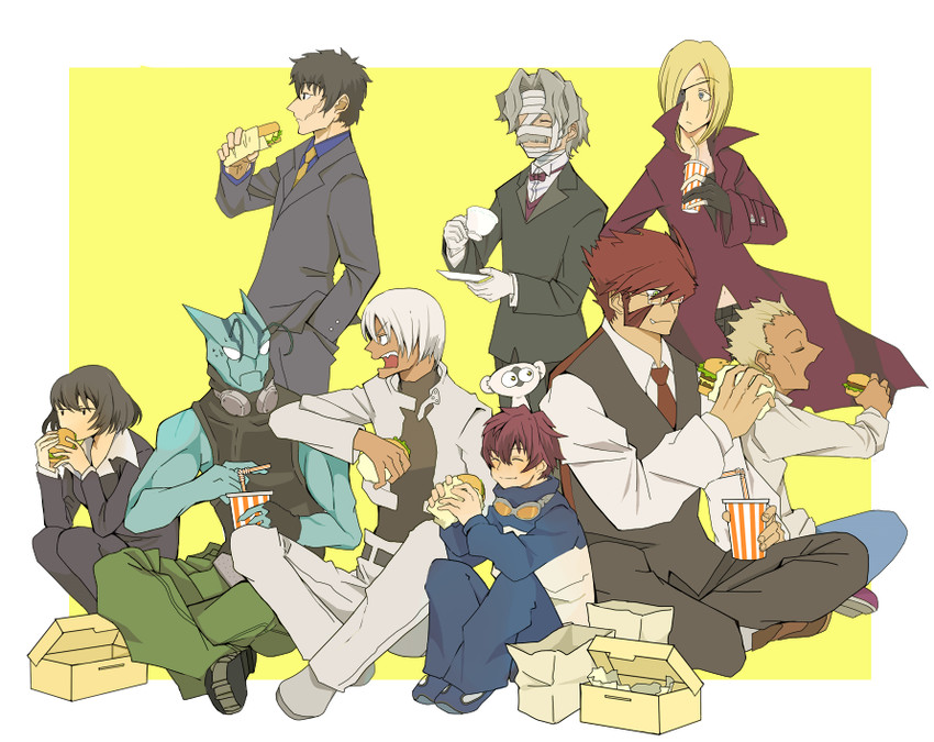 klaus von reinhertz, leonardo watch, zap renfro, steven a. starphase, chain sumeragi, and 5 more (kekkai sensen) drawn by machiru_(machirunoosora)