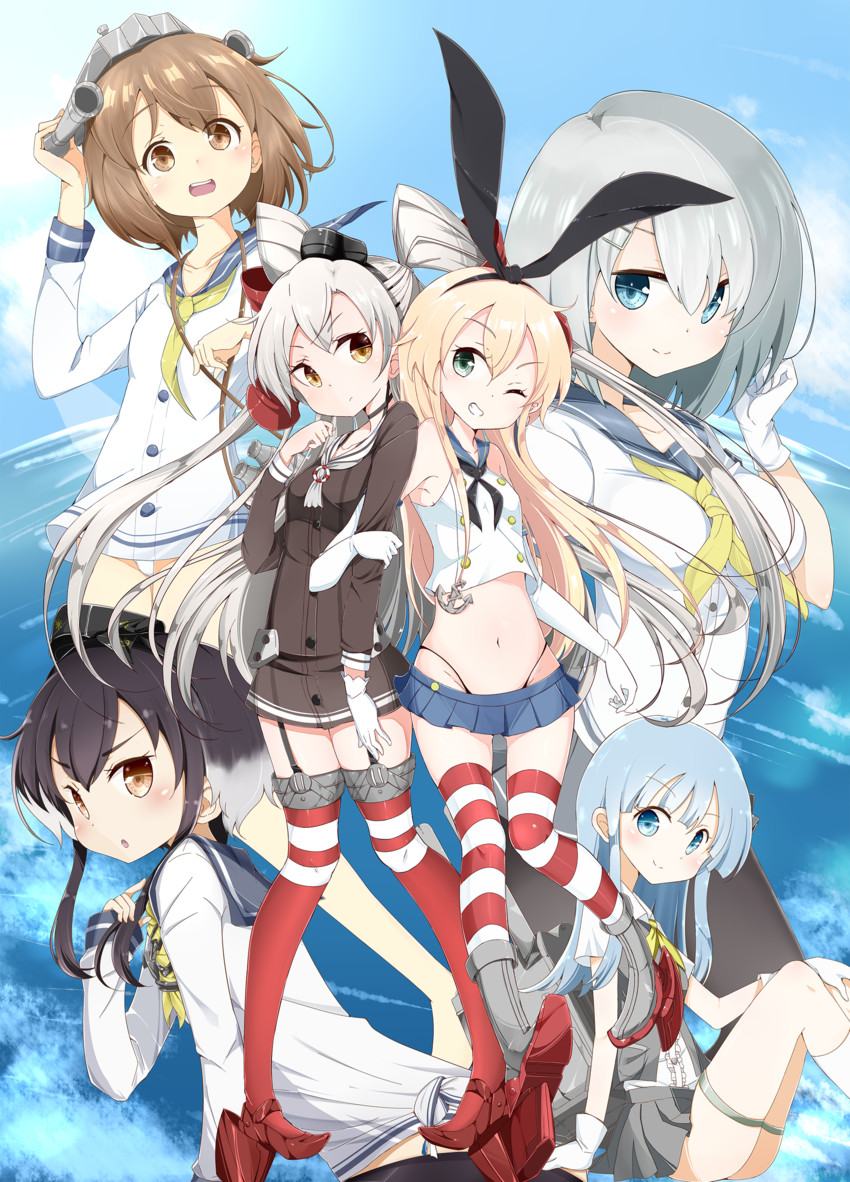 shimakaze, hamakaze, amatsukaze, yukikaze, tokitsukaze, and 1 more (kantai collection) drawn by hamaken._(novelize)