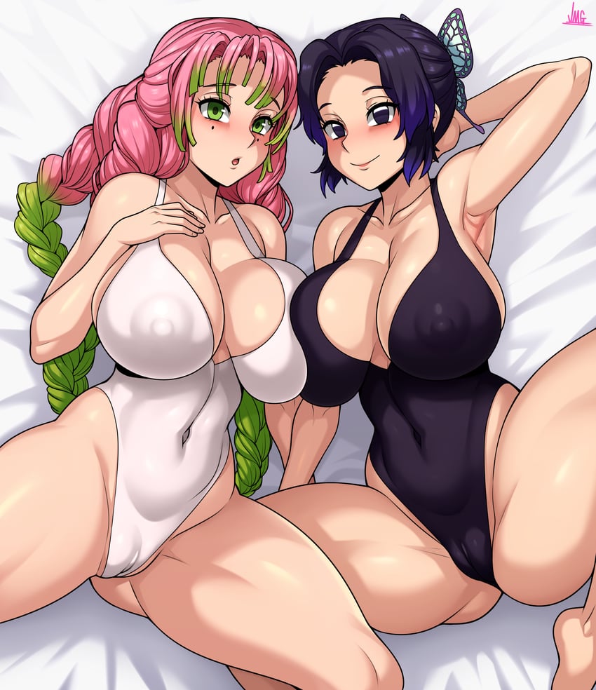 kochou shinobu and kanroji mitsuri (kimetsu no yaiba) drawn by jmg