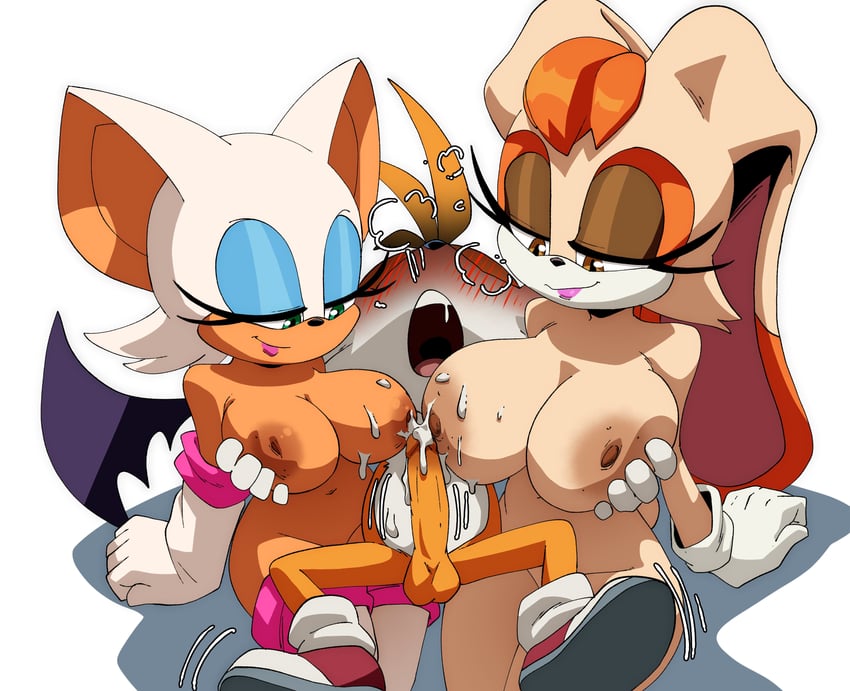 rouge the bat, tails, and vanilla the rabbit (sonic) drawn by inker_comics