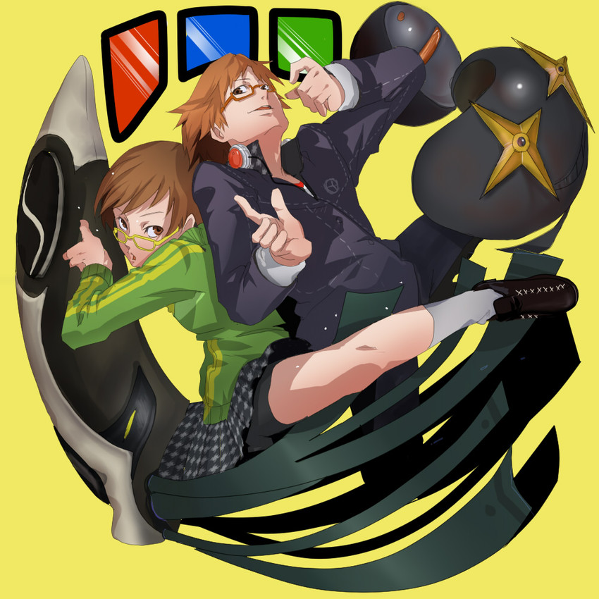 satonaka chie and hanamura yousuke (persona and 1 more) drawn by mineji