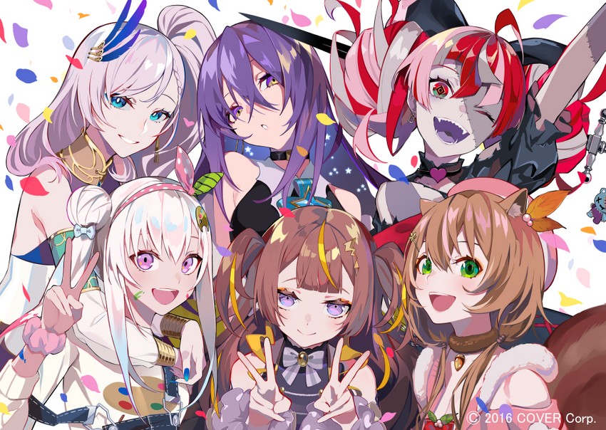 kureiji ollie, moona hoshinova, pavolia reine, ayunda risu, anya melfissa, and 1 more (hololive and 1 more) drawn by lam_(ramdayo)