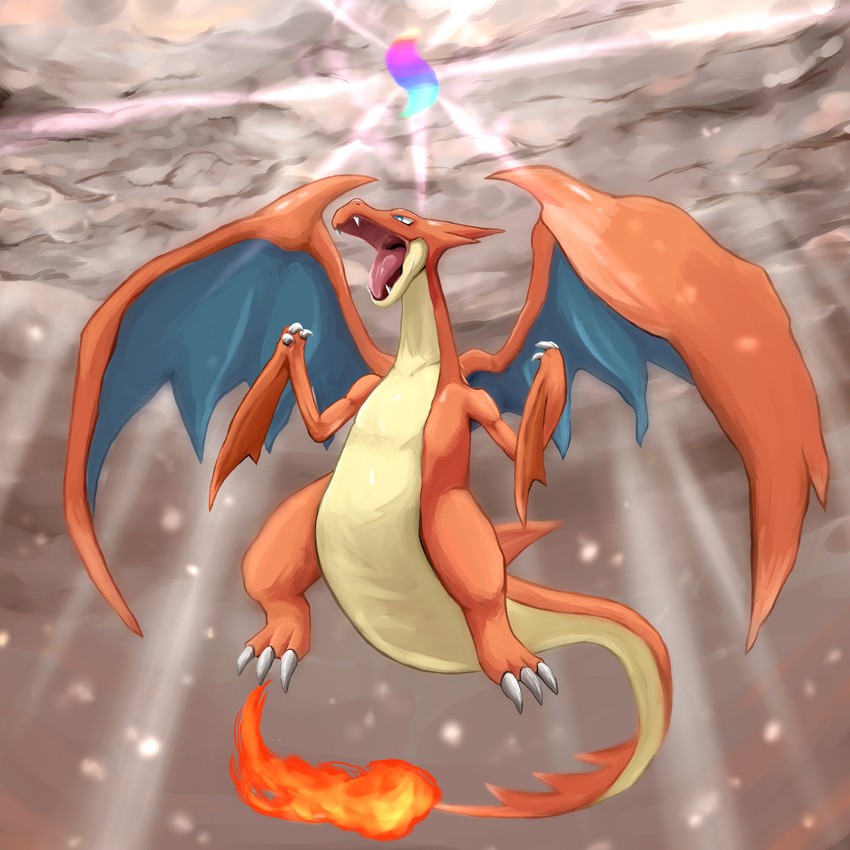 charizard and mega charizard y (pokemon and 1 more) drawn by tesshii_(riza4828)