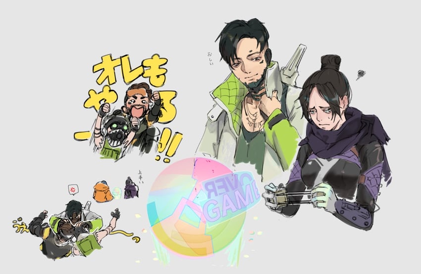 wattson, wraith, crypto, octane, and mirage (apex legends) drawn by renee_shika_egakan
