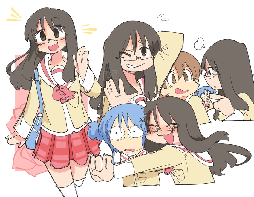 naganohara mio, aioi yuuko, and minakami mai (nichijou) drawn by snowii_cat