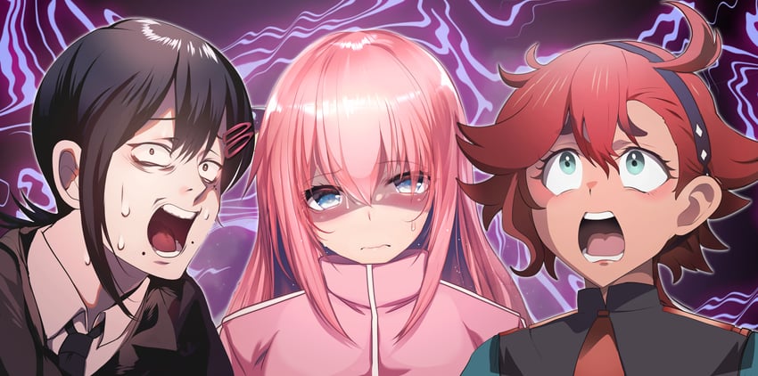 gotoh hitori, suletta mercury, and higashiyama kobeni (gundam and 3 more) drawn by silly_(marinkomoe)