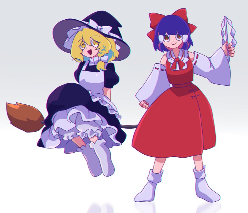 hakurei reimu and kirisame marisa (touhou and 1 more) drawn by iganashi1