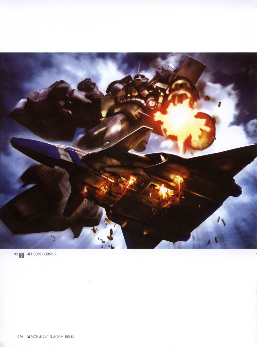 gouf, core fighter, gouf flight type, and jet core booster ii (gundam and 1 more) drawn by morishita_naochika