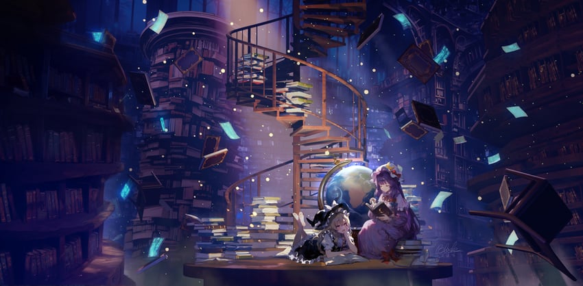 kirisame marisa and patchouli knowledge (touhou) drawn by qblade