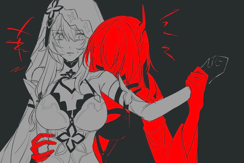 acheron and black swan (honkai and 1 more) drawn by satou_kouri