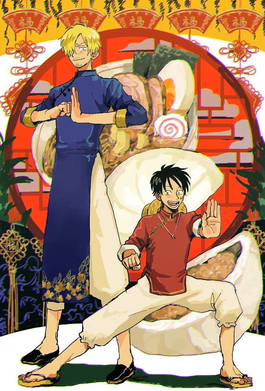 monkey d. luffy and sanji (one piece) drawn by yashi_vv
