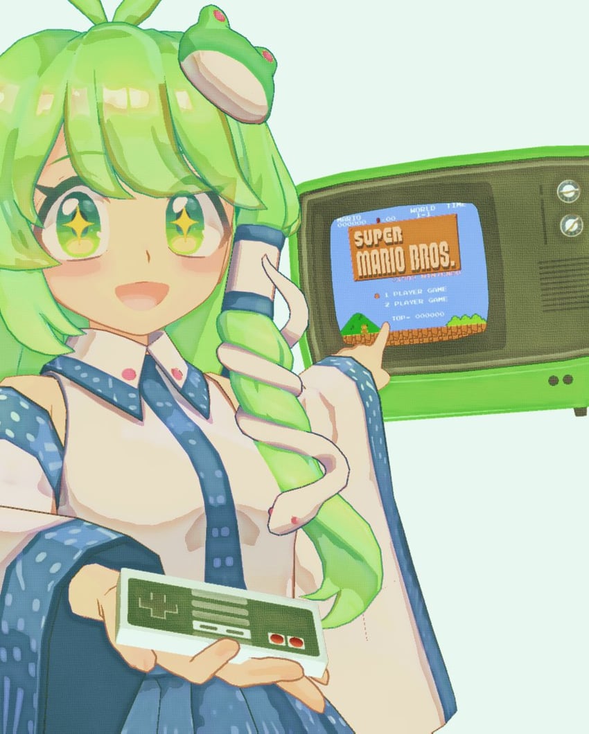 kochiya sanae and mario (touhou and 2 more) drawn by wrench_(superwrenching)