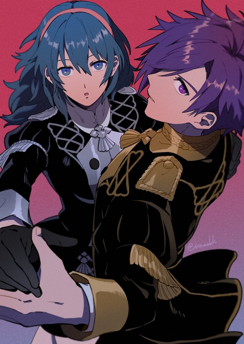 female byleth and male shez (fire emblem and 2 more) drawn by nzmnnkk