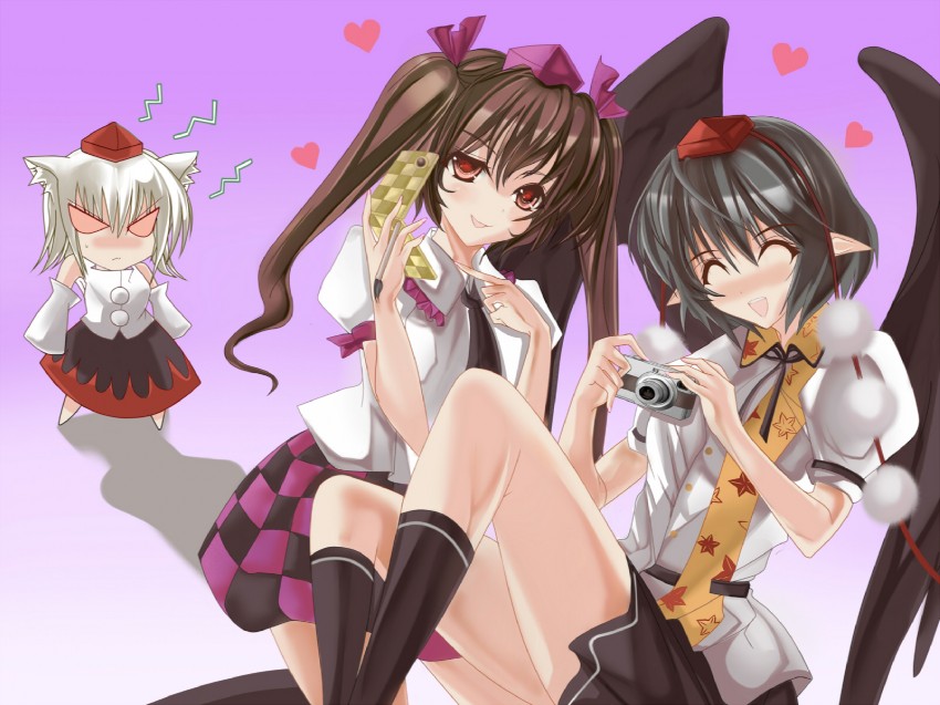 shameimaru aya, inubashiri momiji, and himekaidou hatate (touhou) drawn by marionette_(excle)