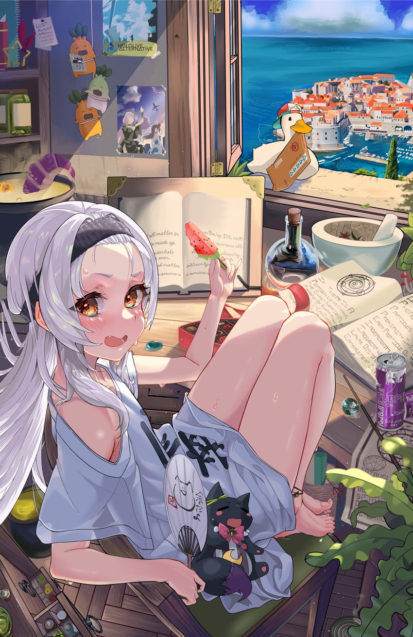 mori calliope, murasaki shion, tokino sora, subaru duck, nekko, and 1 more (hololive and 1 more) drawn by snarkhunt