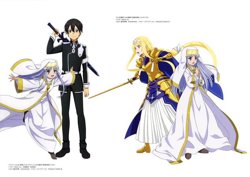 kirito, index, and alice zuberg (toaru majutsu no index and 2 more)