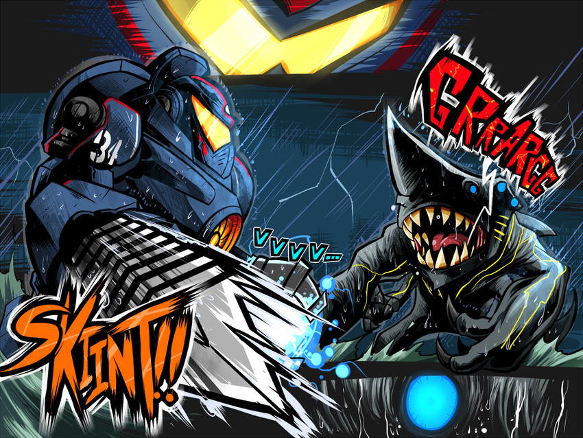 gipsy danger and knifehead (pacific rim) drawn by rariatto_(ganguri)