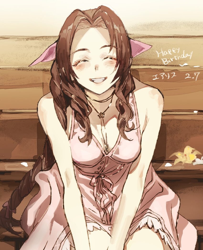 aerith gainsborough (final fantasy and 2 more) drawn by meameeea