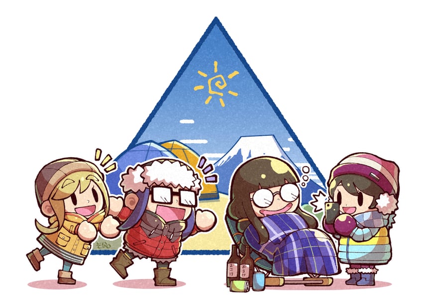 inuyama aoi, oogaki chiaki, saitou ena, and toba minami (yurucamp) drawn by 04sora40