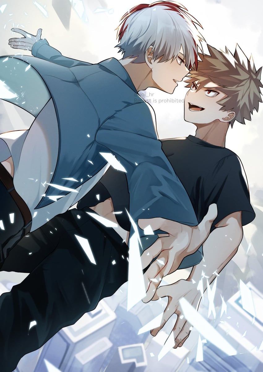 bakugou katsuki and todoroki shoto (boku no hero academia) drawn by miyanami_3