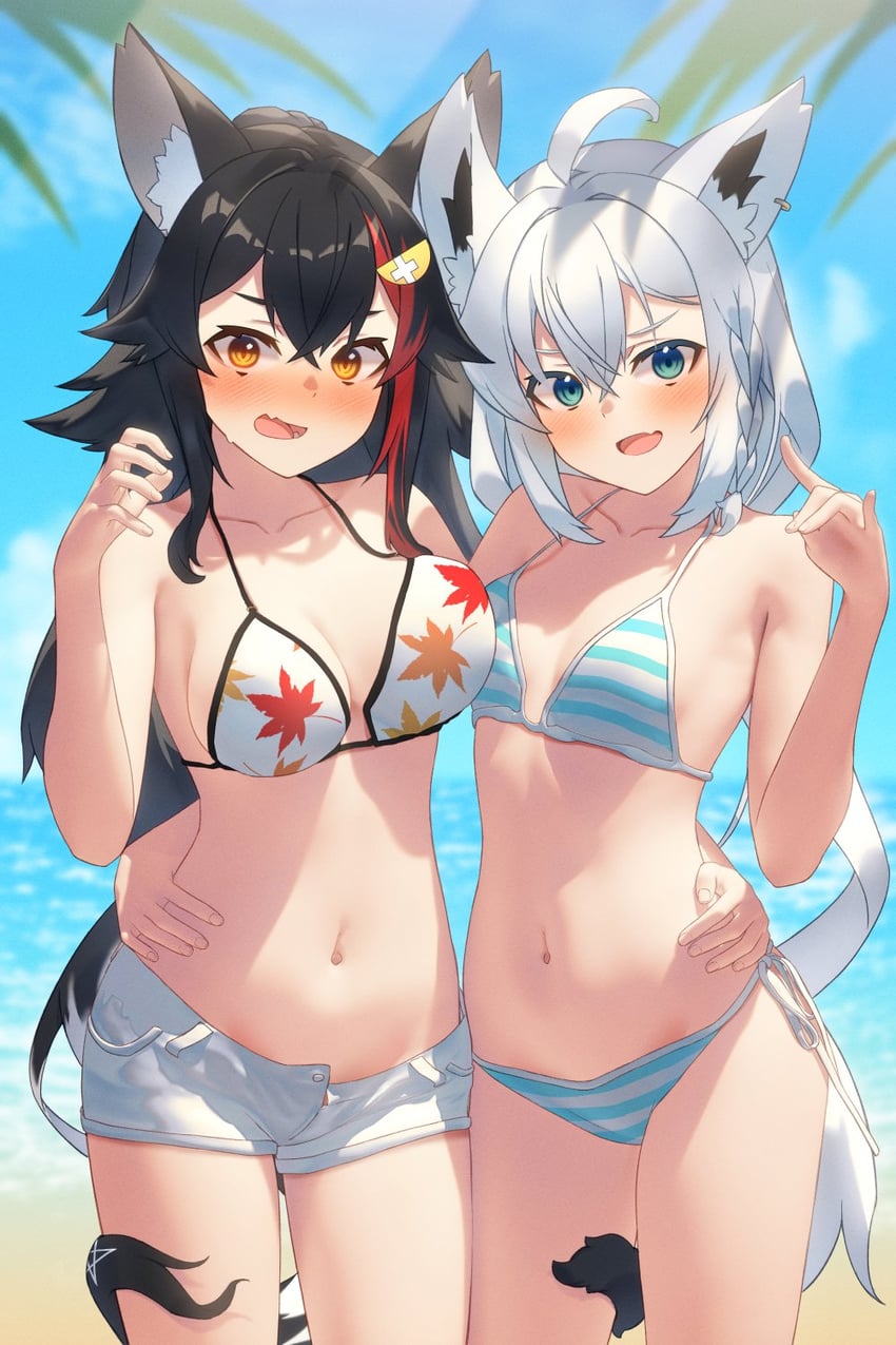 shirakami fubuki and ookami mio (hololive) drawn by shirai_yu