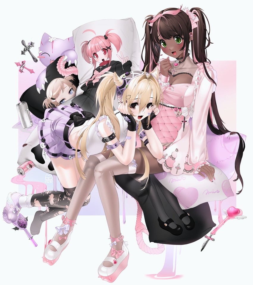 veinte, lilith, lilith cat, helena, and miu (original) drawn by unxi