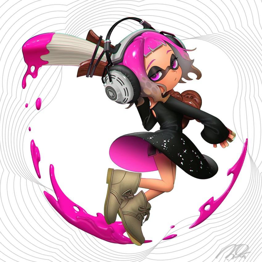 inkling player character and inkling girl (splatoon) drawn by puchiman