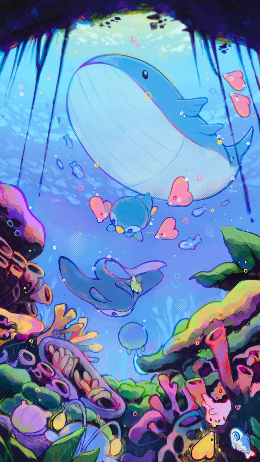 piplup, luvdisc, wishiwashi, corsola, chinchou, and 5 more (pokemon) drawn by sonshine-arts