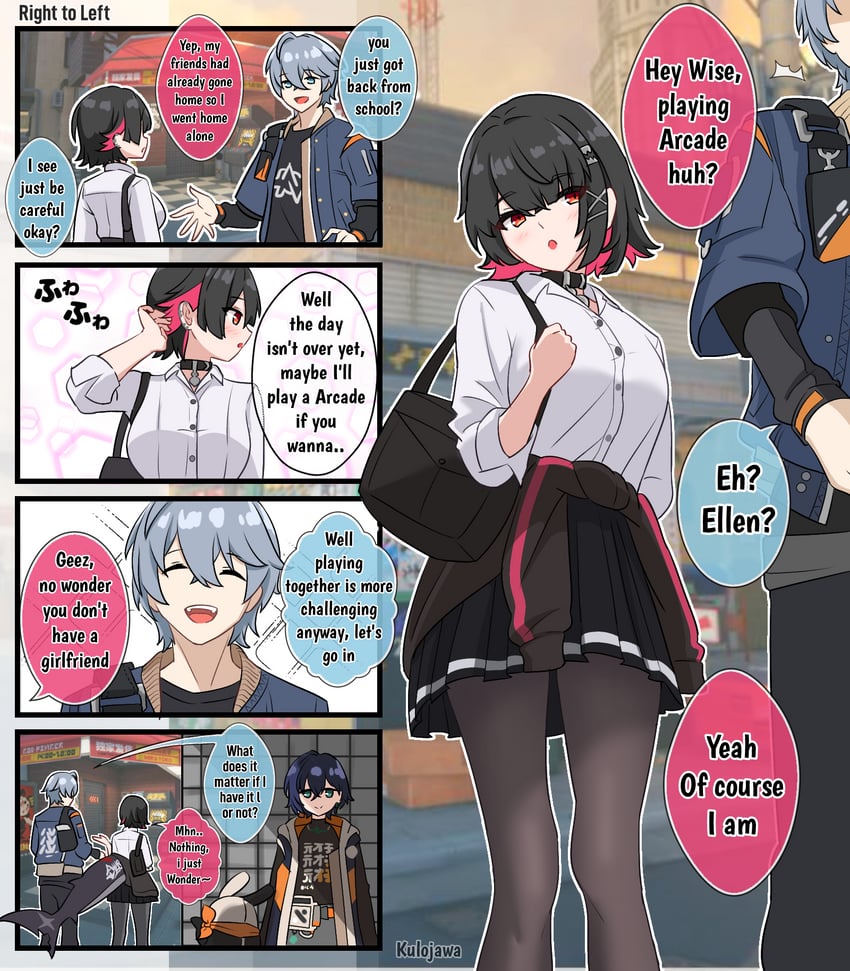 ellen joe, belle, wise, and eous (zenless zone zero) drawn by kulojawa