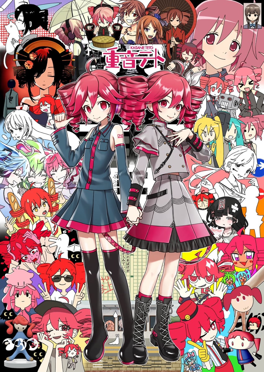hatsune miku, kasane teto, zundamon, akita neru, namine ritsu, and 1 more (vocaloid and 42 more) drawn by 2kumi_3