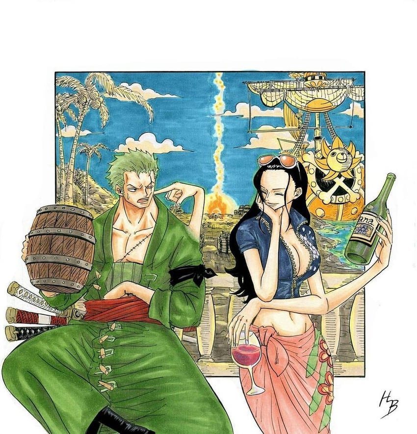 nico robin, roronoa zoro, and thousand sunny (one piece)