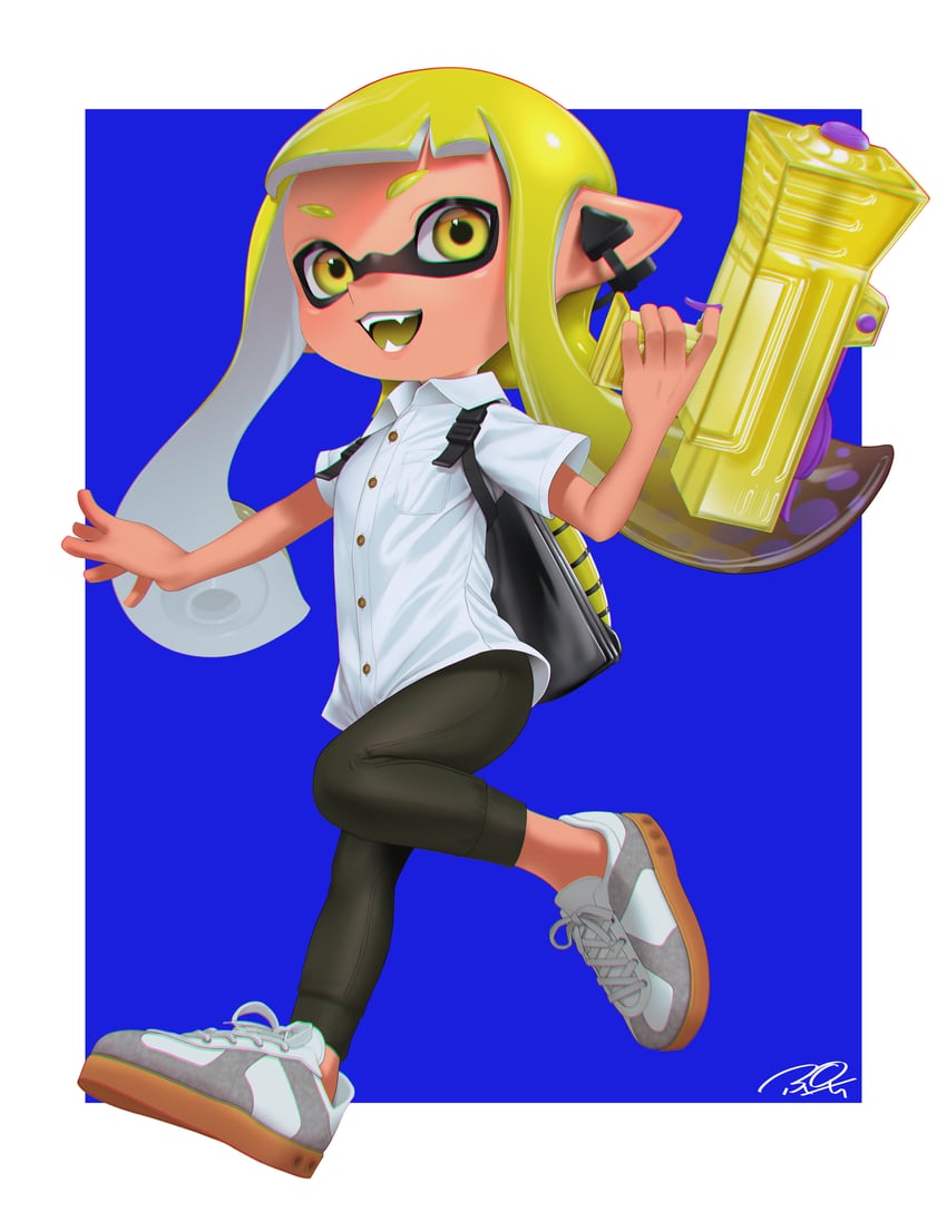 inkling player character and inkling girl (splatoon) drawn by puchiman