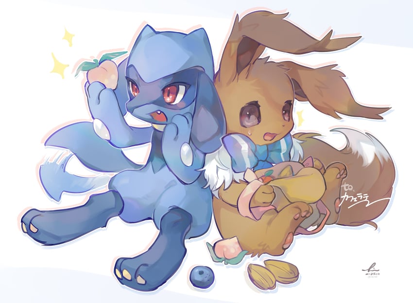 eevee and riolu (pokemon and 1 more) drawn by hideko_(l33l3b)