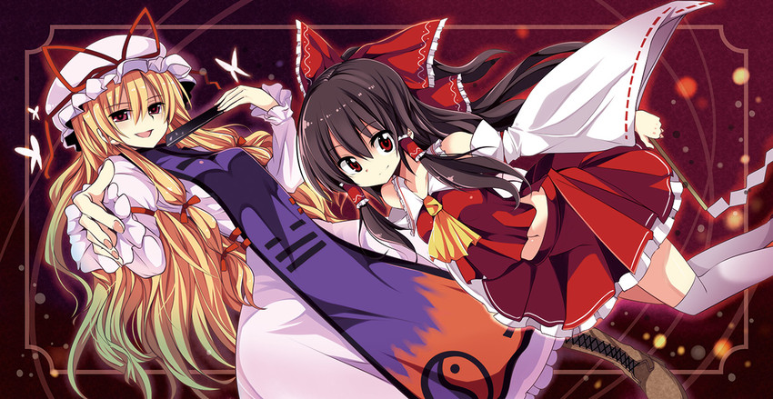 hakurei reimu and yakumo yukari (touhou) drawn by maturiuta_sorato