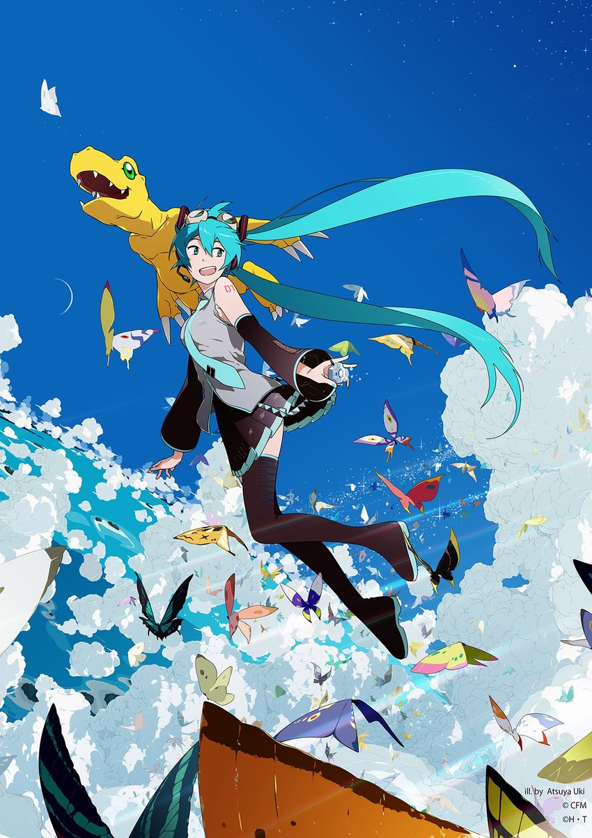 hatsune miku and agumon (vocaloid and 2 more) drawn by uki_atsuya