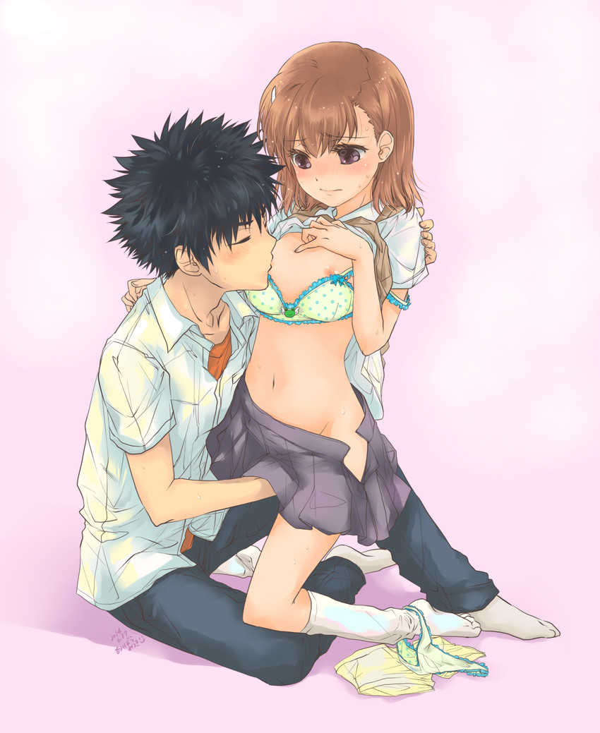 misaka mikoto and kamijou touma (toaru majutsu no index and 1 more) drawn by aibara_mitsuki