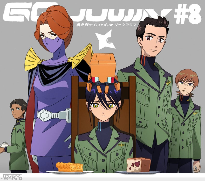 nyaan, conch, xavier olivette, kycilia zabi, atharv, and 1 more (gundam and 1 more) drawn by yatabe_touko
