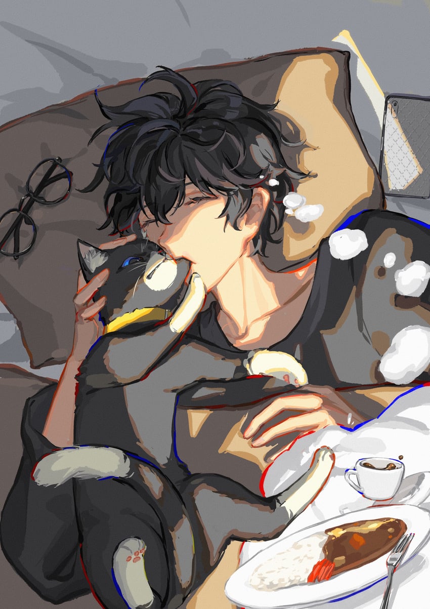 amamiya ren and morgana (persona and 1 more) drawn by kobayashiyouyouko