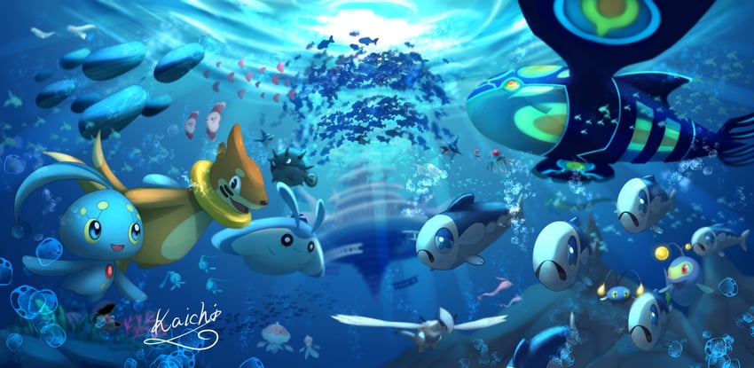 lugia, gyarados, kyogre, wishiwashi, chinchou, and 16 more (pokemon and 2 more) drawn by kaichi_(tomiyu25)