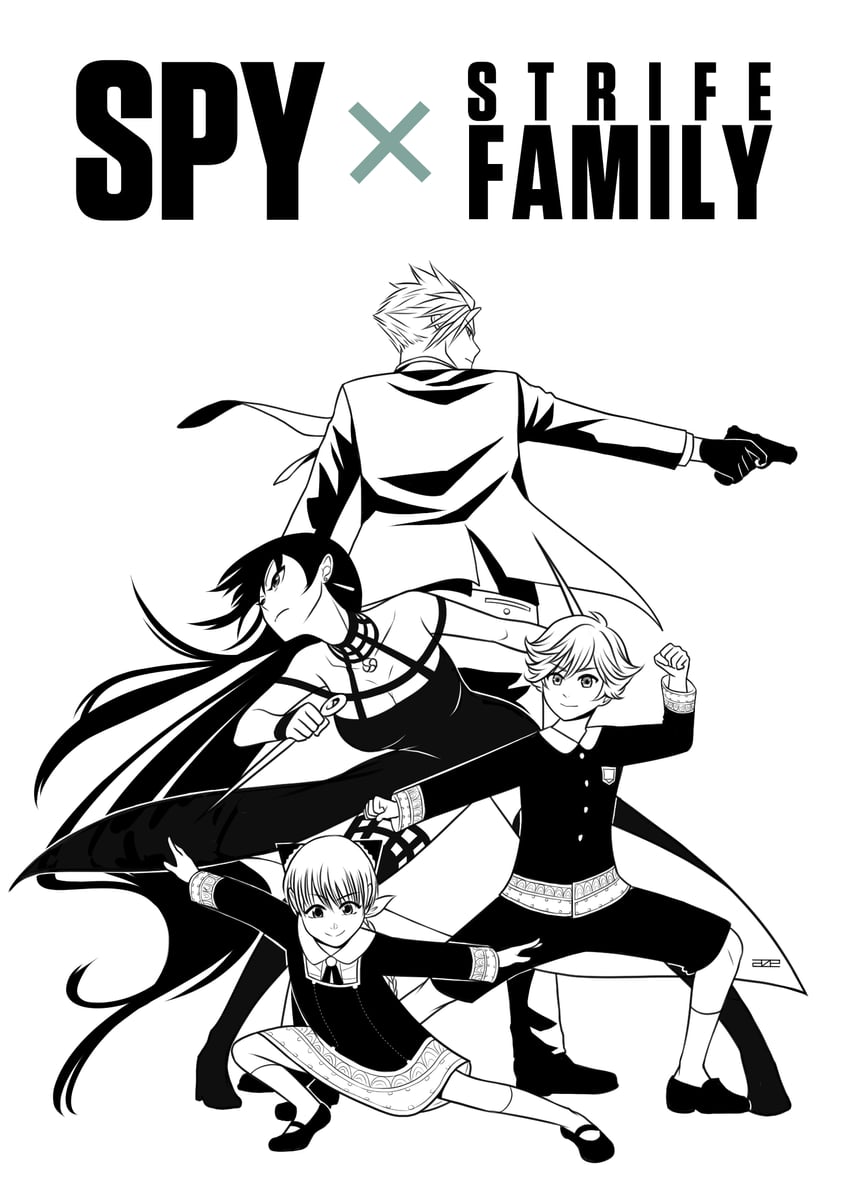 tifa lockhart, cloud strife, yor briar, anya, twilight, and 2 more (final fantasy and 3 more) drawn by azezazel