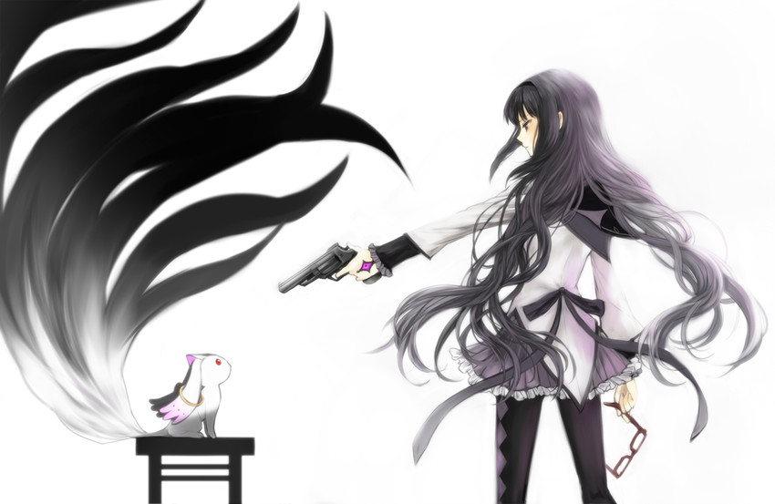 akemi homura and kyubey (mahou shoujo madoka magica) drawn by nanamura
